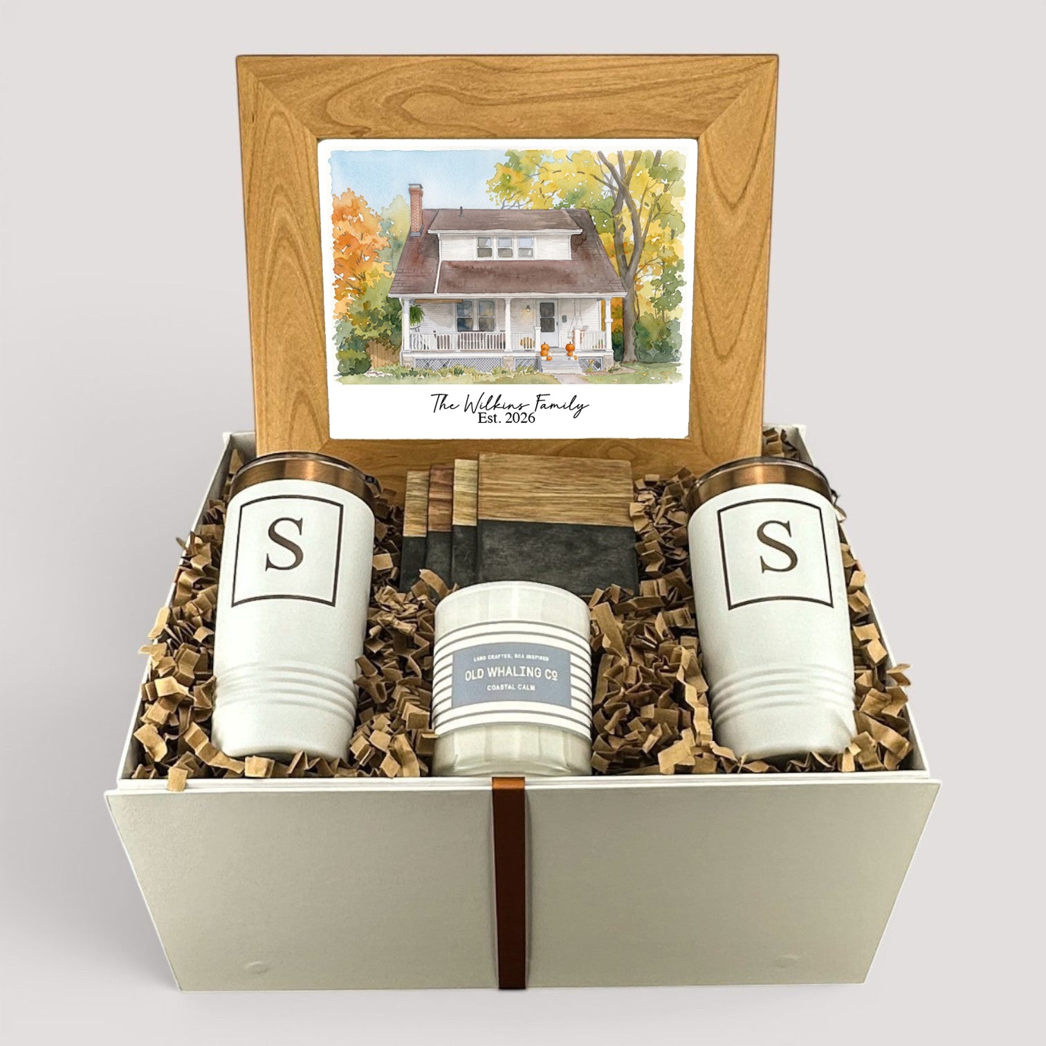 Watercolor New Home Photo Personalized Gift Set