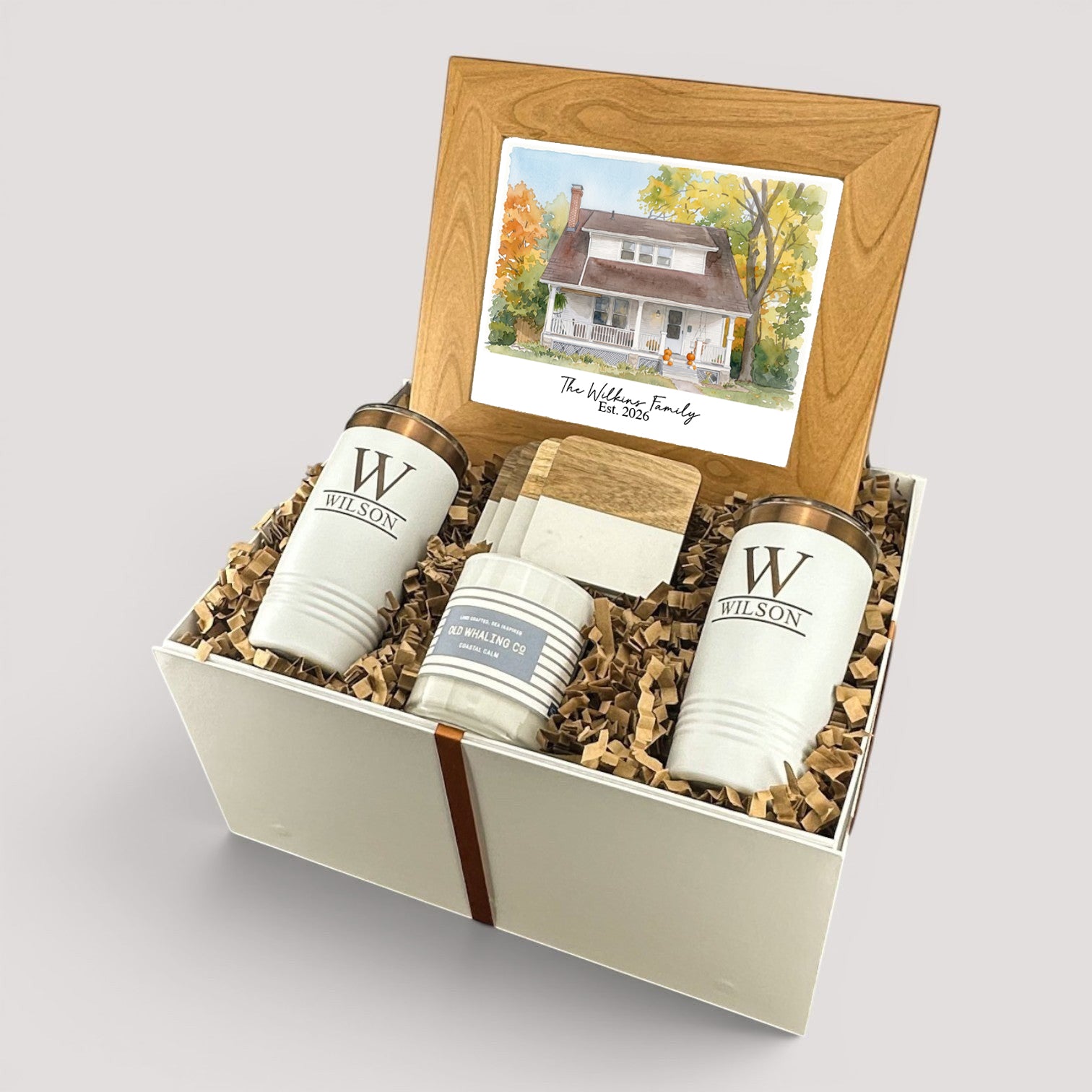 Watercolor New Home Photo Personalized Gift Set