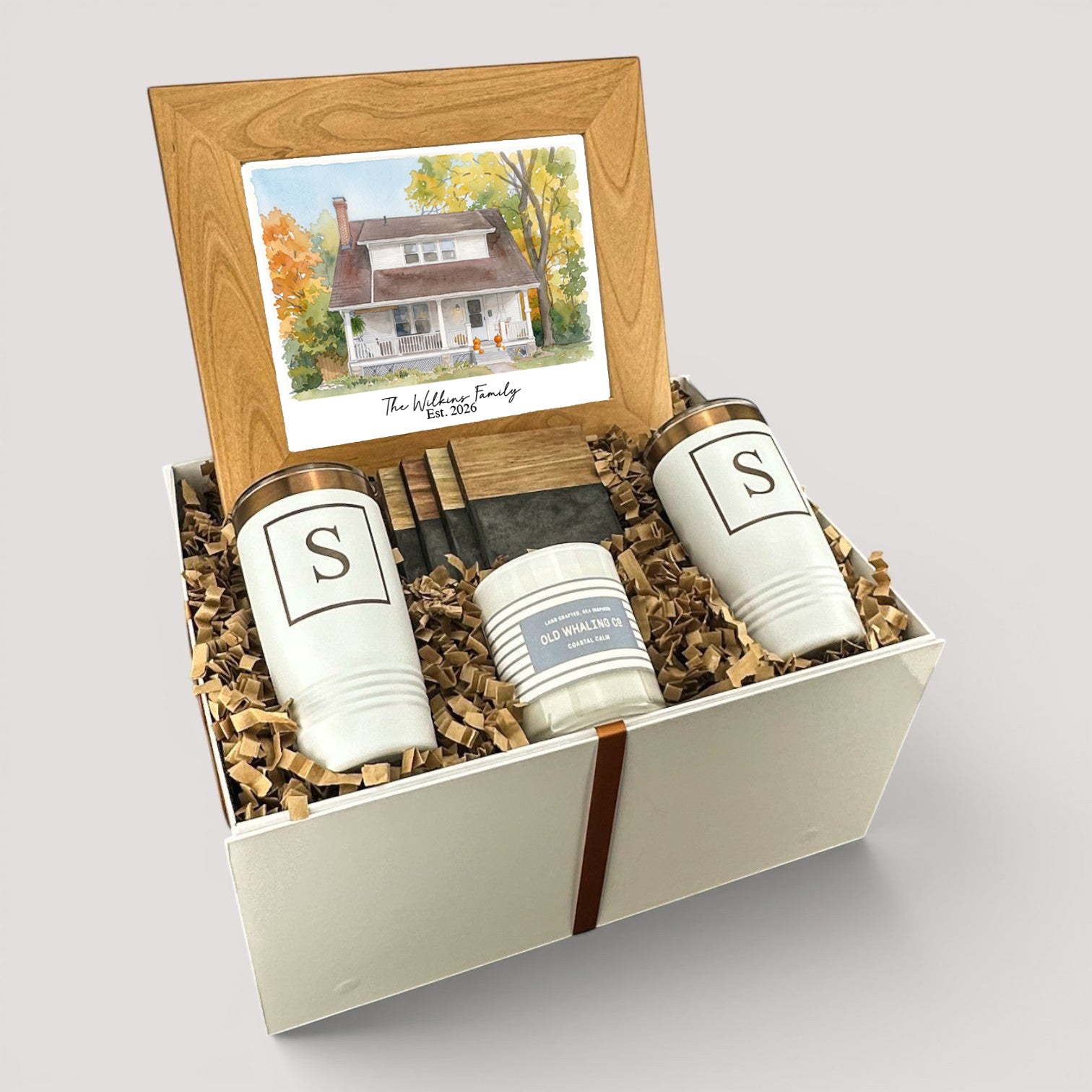 Watercolor New Home Photo Personalized Gift Set
