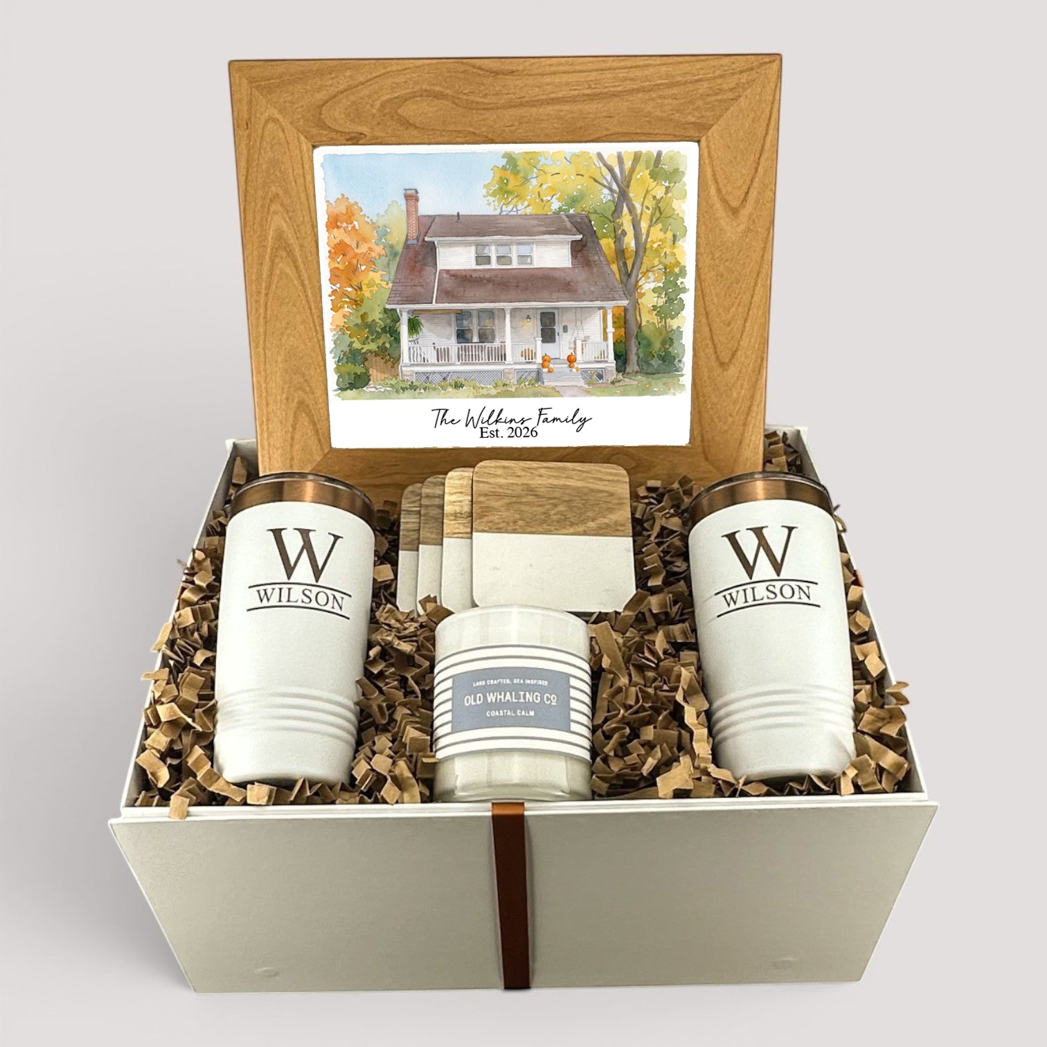 Watercolor New Home Photo Personalized Gift Set