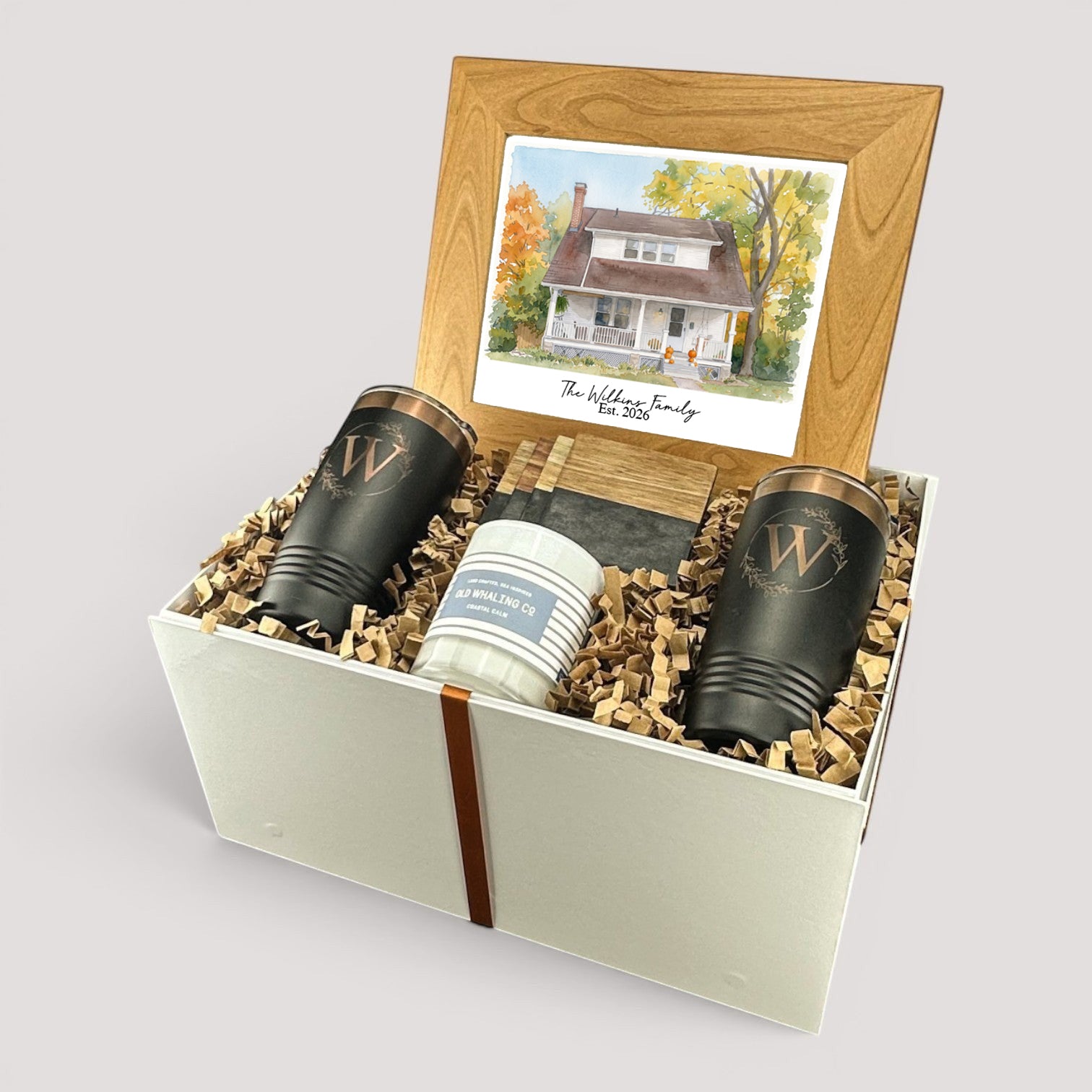 Watercolor New Home Photo Personalized Gift Set