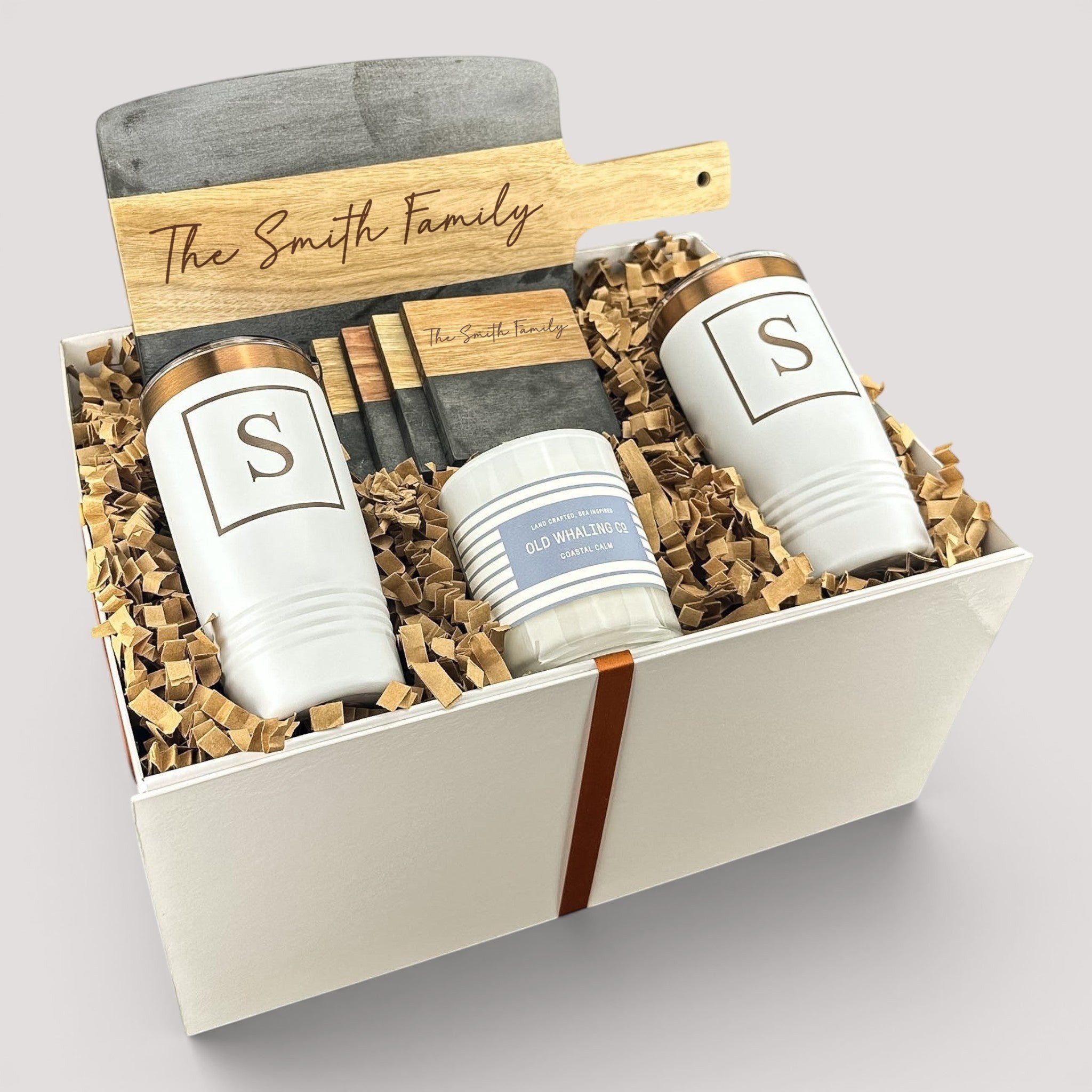Black Marble & Acacia Wood Serving Board with Handle Engraved Personalized Gift Set