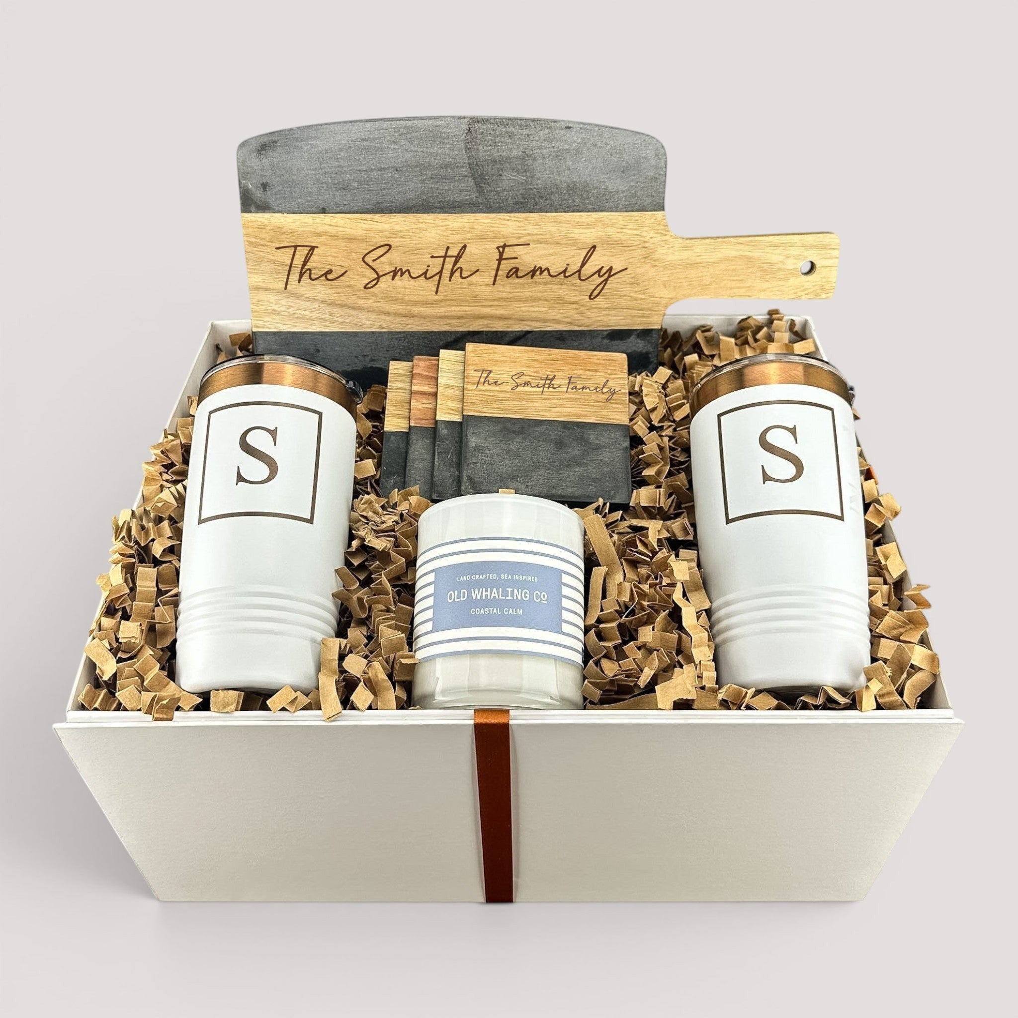 Black Marble & Acacia Wood Serving Board with Handle Engraved Personalized Gift Set