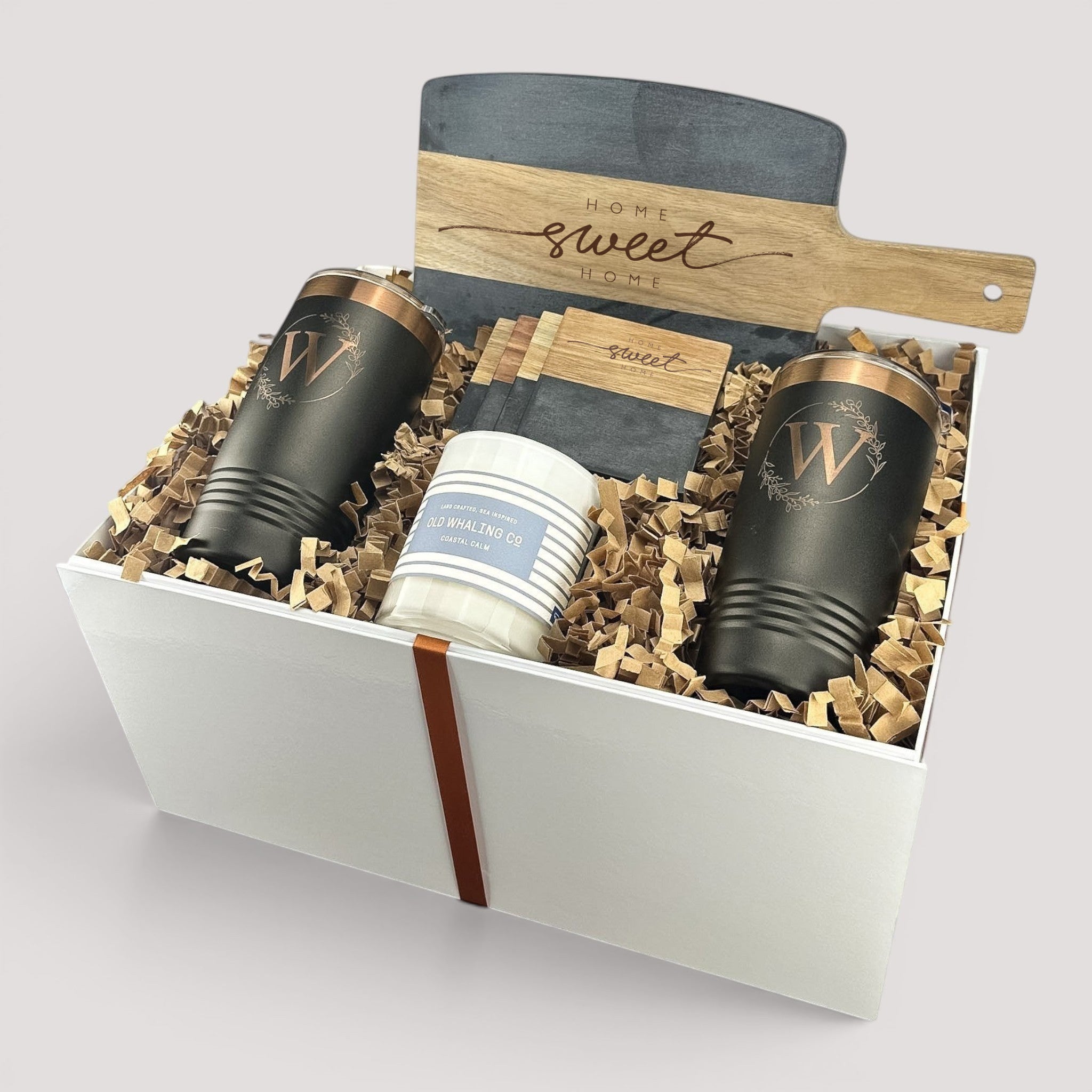 Black Marble & Acacia Wood Serving Board with Handle Engraved Personalized Gift Set