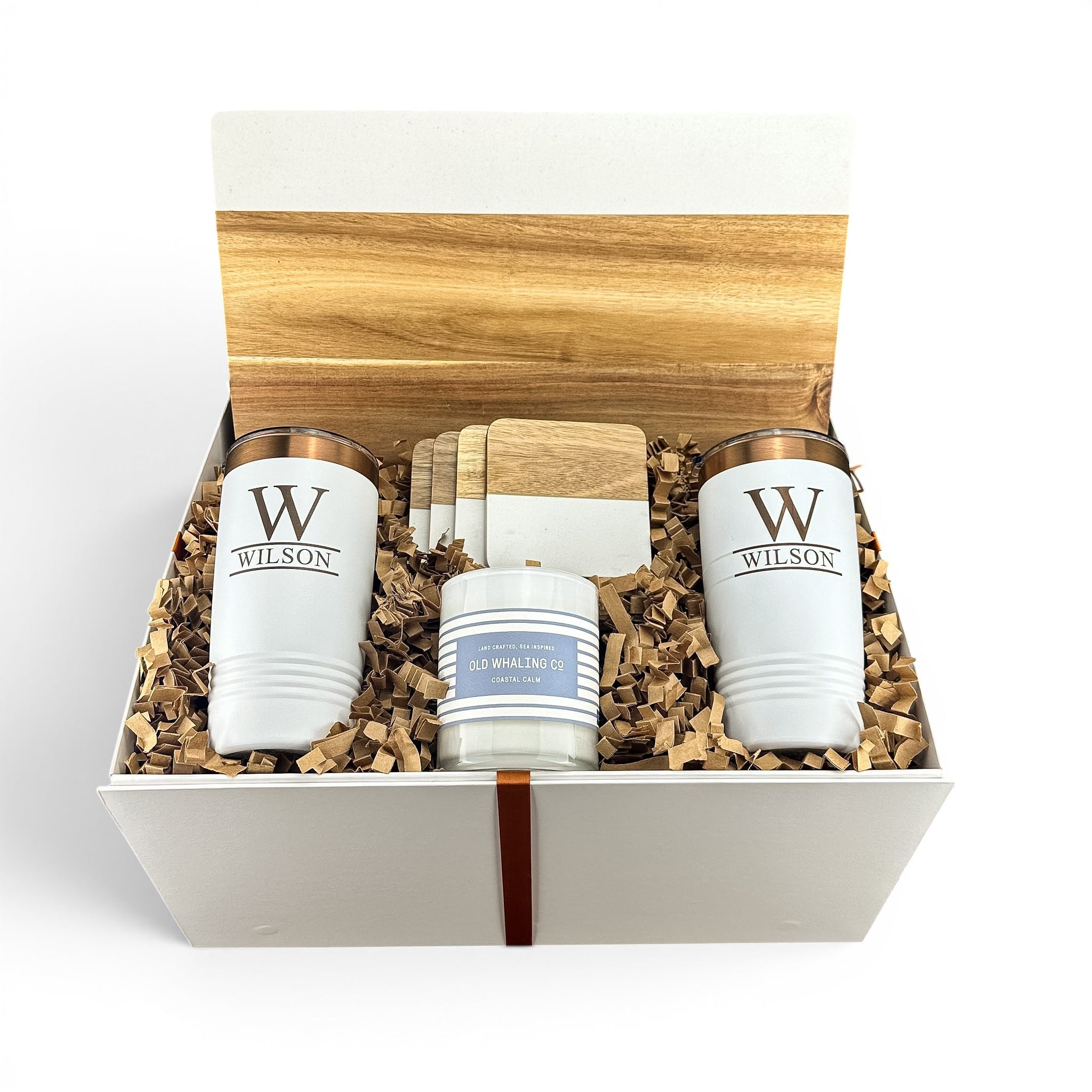 White Marble & Acacia Wood Large Serving Board Personalized Gift Set | Laser Engraved | Closing Day Gifts