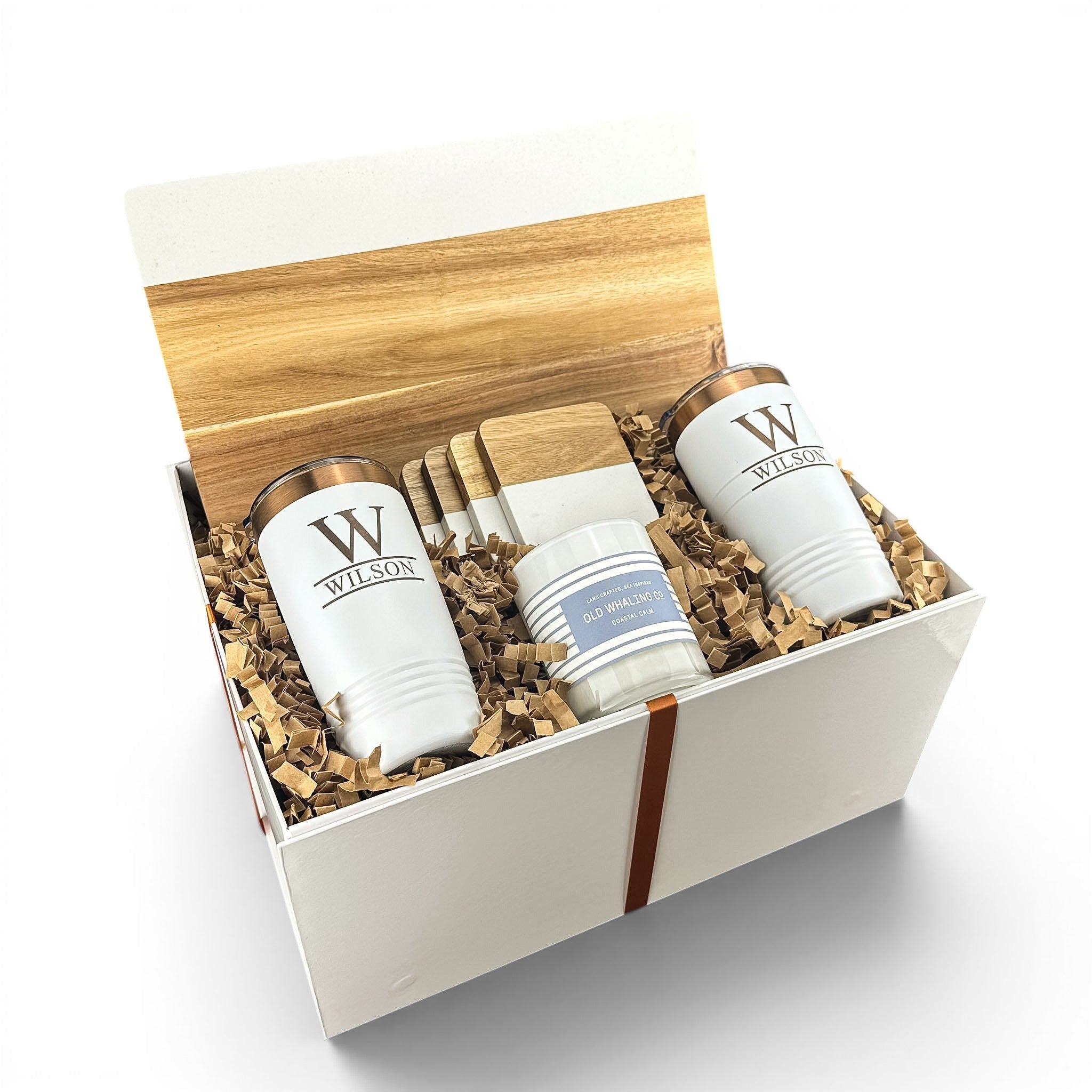 White Marble & Acacia Wood Large Serving Board Personalized Gift Set | Laser Engraved | Closing Day Gifts