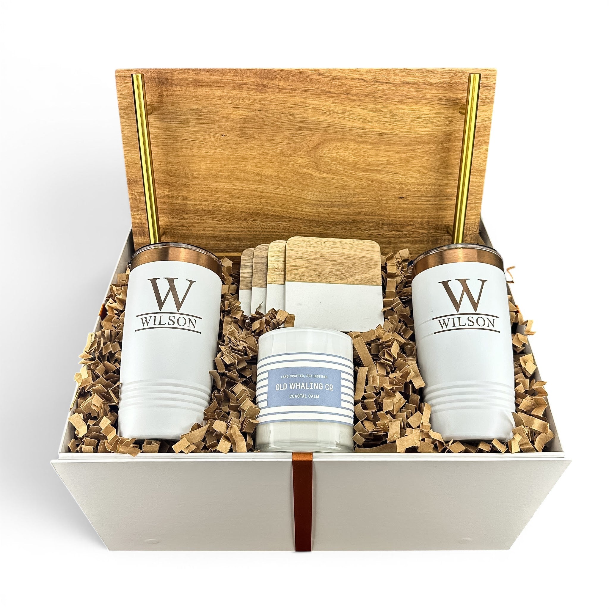 Acacia Wood Tray with Gold Handles Personalized Gift Set | Laser Engraved | Closing Day Gifts