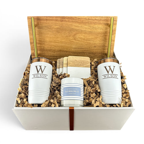 Acacia Wood Tray with Gold Handles Personalized Gift Set | Laser Engraved | Closing Day Gifts