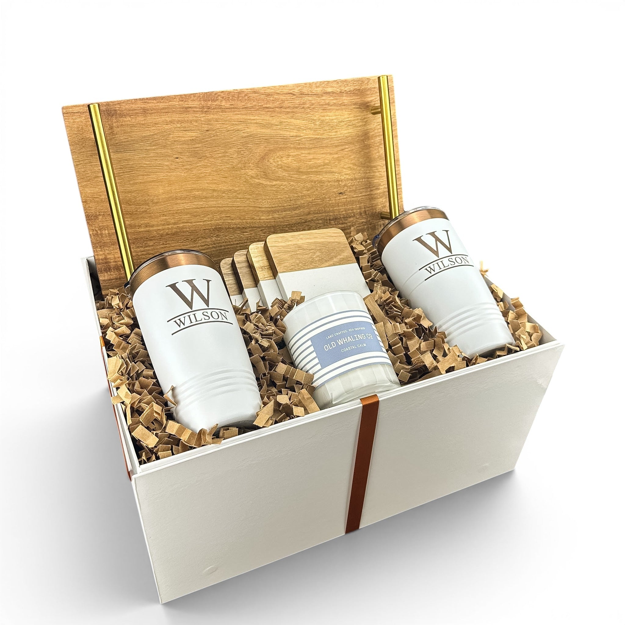 Acacia Wood Tray with Gold Handles Personalized Gift Set | Laser Engraved | Closing Day Gifts