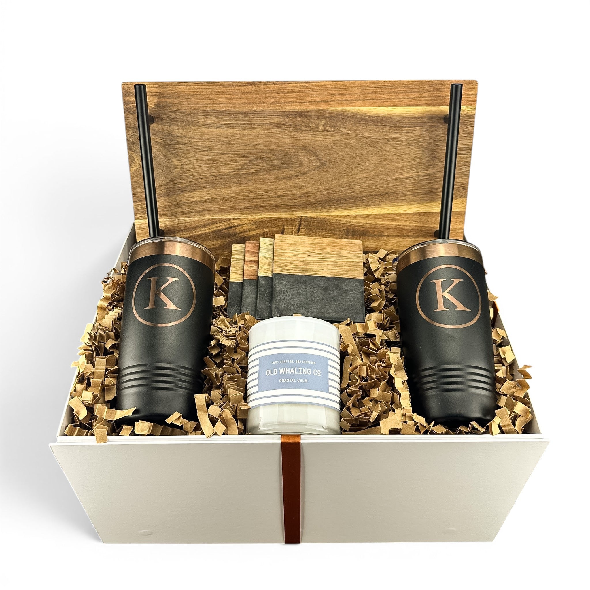 Acacia Wood Tray with Black Handles Personalized Gift Set | Laser Engraved | Closing Day Gifts