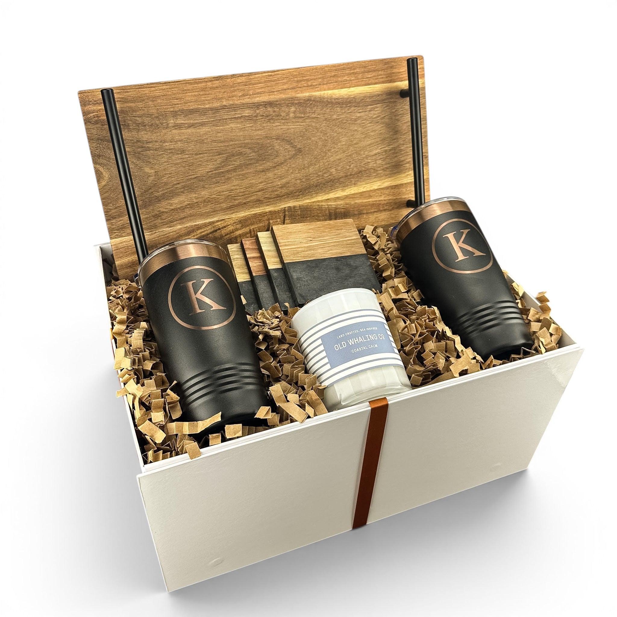 Acacia Wood Tray with Black Handles Personalized Gift Set | Laser Engraved | Closing Day Gifts