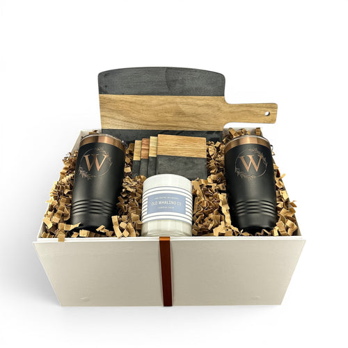 Black Marble & Acacia Wood Large Serving Board Personalized Gift Set | Laser Engraved | Closing Day Gifts