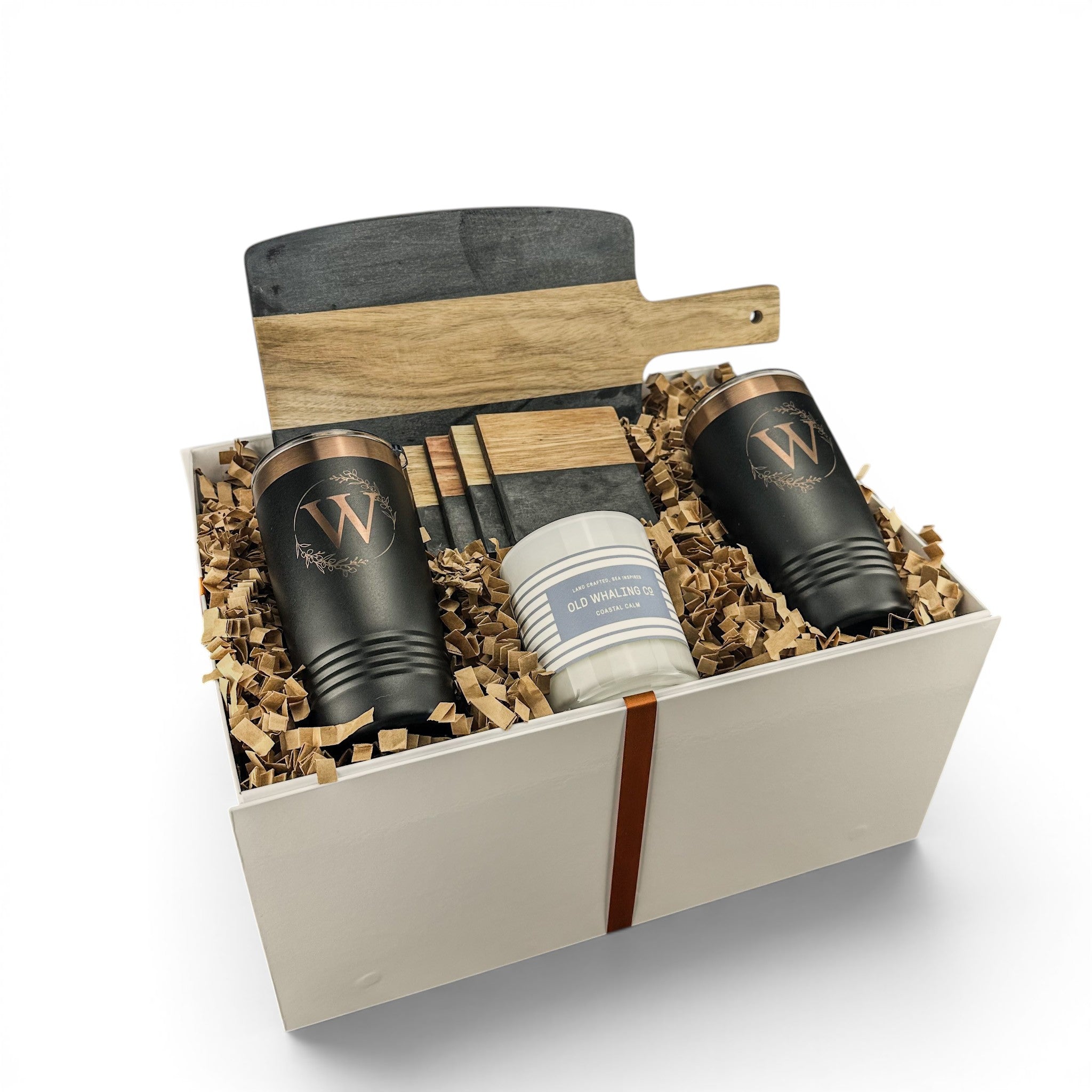 Black Marble & Acacia Wood Large Serving Board Personalized Gift Set | Laser Engraved | Closing Day Gifts
