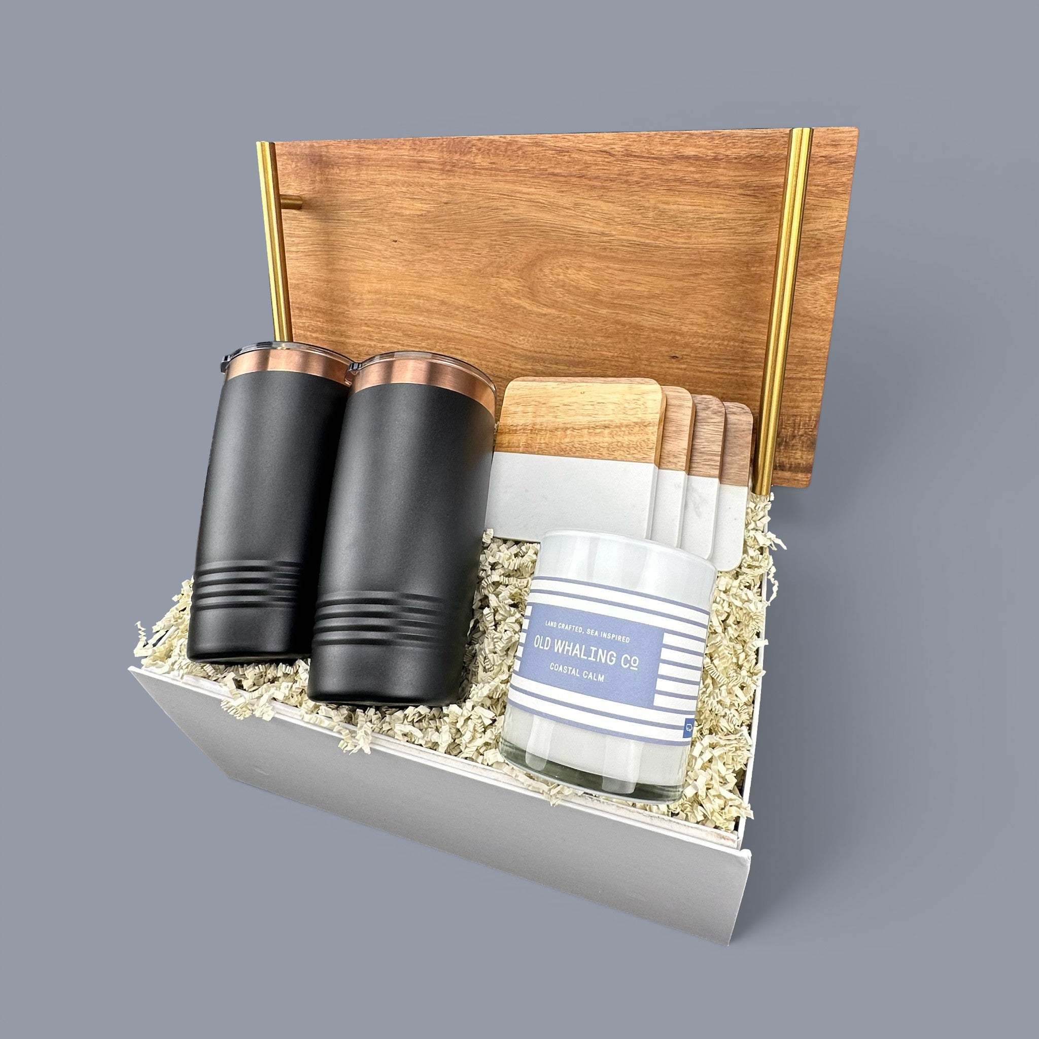Acacia Wood Tray with Gold Handles Personalized Gift Set | Laser Engraved | Closing Day Gifts