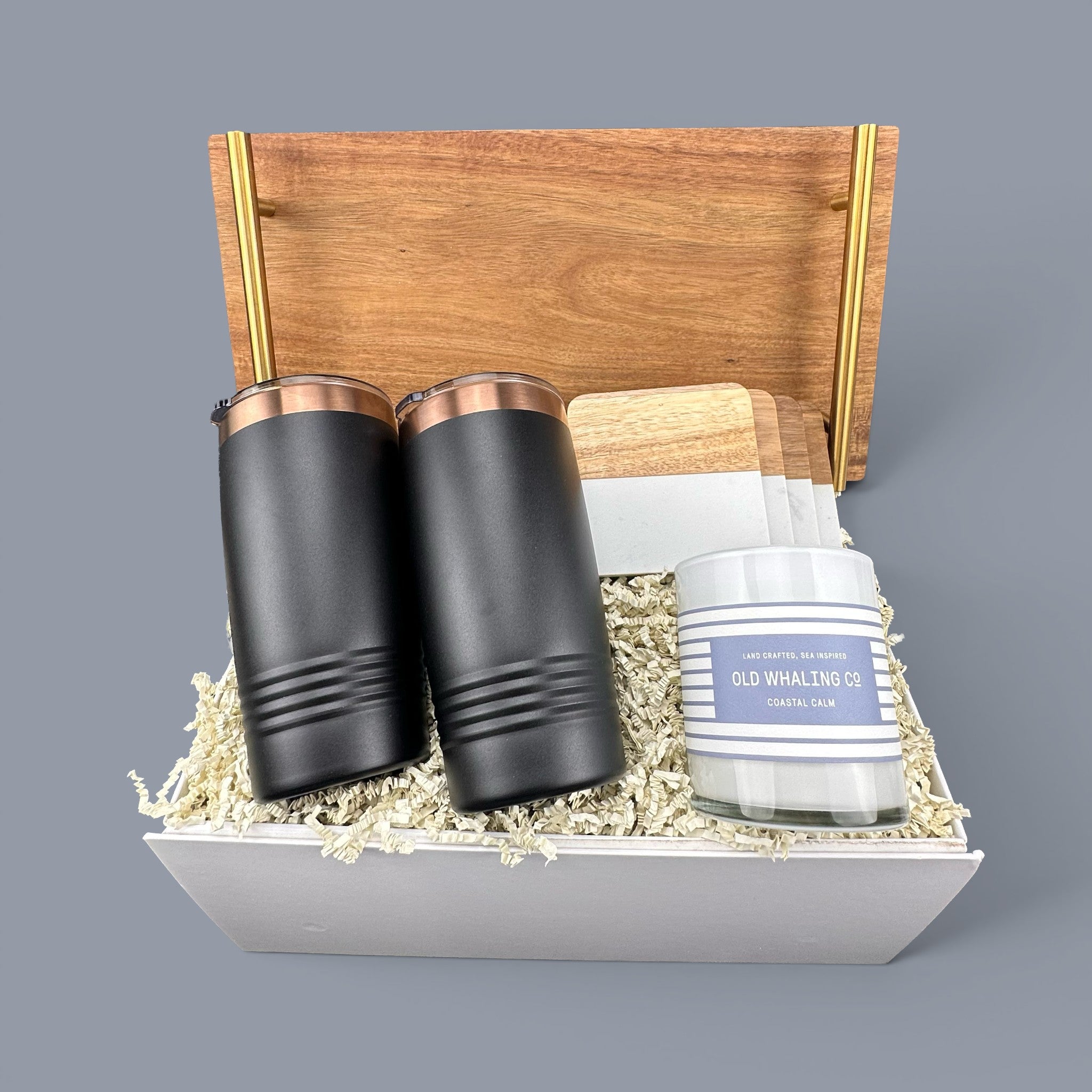 Acacia Wood Tray with Gold Handles Personalized Gift Set | Laser Engraved | Closing Day Gifts