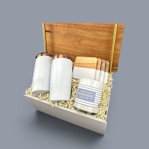 Acacia Wood Tray with Gold Handles Personalized Gift Set | Laser Engraved | Closing Day Gifts