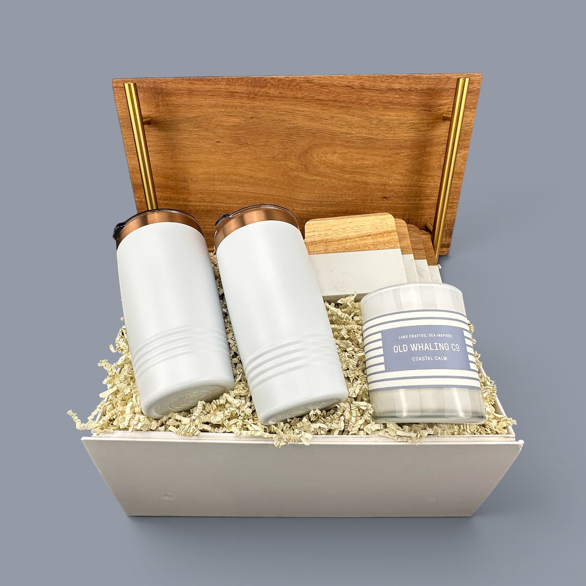 Acacia Wood Tray with Gold Handles Personalized Gift Set | Laser Engraved | Closing Day Gifts