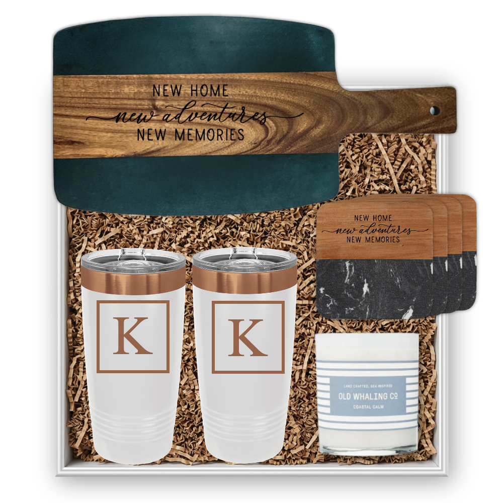 Black Marble & Acacia Wood Large Serving Board Personalized Gift Set | Laser Engraved | Closing Day Gifts