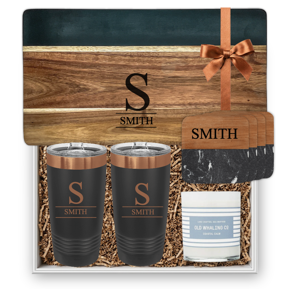 Black Marble Serving Board Personalized Gift Set | Laser Engraved | Closing Day Gifts