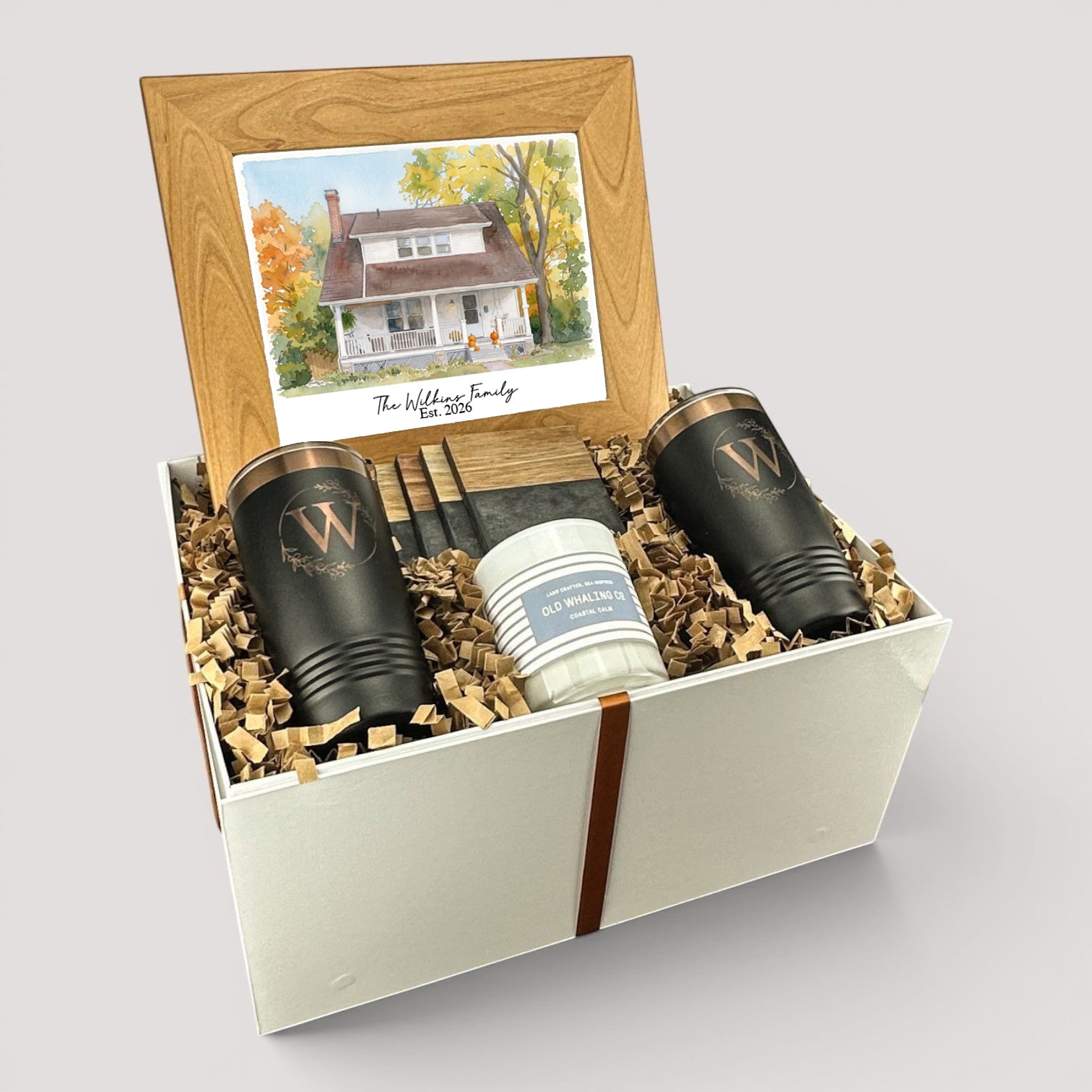 Watercolor New Home Photo Personalized Gift Set
