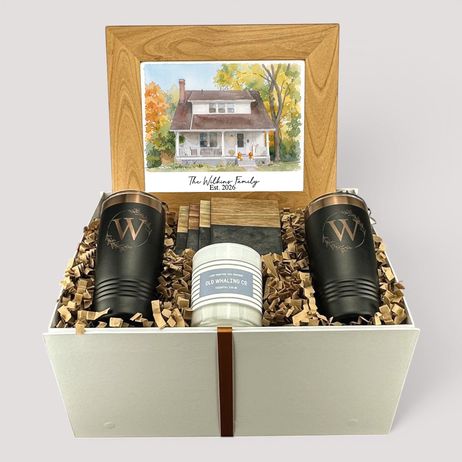 Watercolor New Home Photo Personalized Gift Set