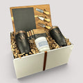Closing Day Gifts personalized housewarming set with slate cheese board, two tumblers, coasters, and soy candle.