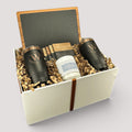 Closing Day Gifts personalized housewarming set with slate board, engraved tumblers, marble coasters, and soy candle.