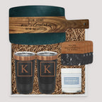 Closing Day Gifts personalized serving board, tumblers, coasters, and candle set in a keepsake gift box.