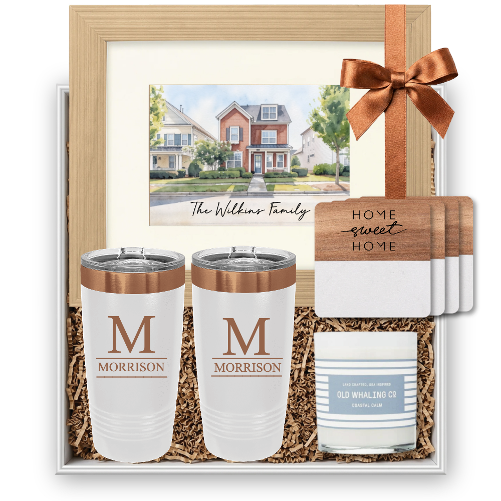 Watercolor House Photo Personalized Gift Set | Laser Engraved | Closing Day Gifts