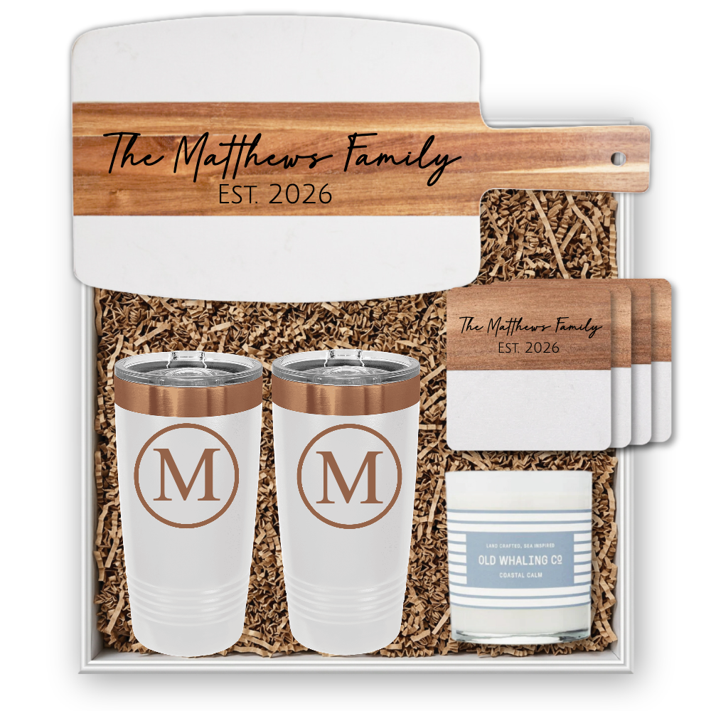 White Marble Serving Board with Handle Personalized Gift Set | Laser Engraved | Closing Day Gifts